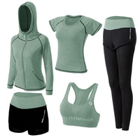 1 x RAW Customer Returns ZETIY Women s Tracksuit Yoga Clothing Suit 5-Piece Sports Suits Jogging Suit Gym Fitness Clothing Running Clothing Sportswear Sport Yoga Outfit Women s Bra Leggings Set - Green - L - RRP €42.29