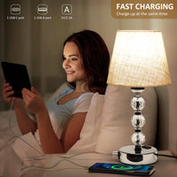 1 x RAW Customer Returns Bedside lamp set of 2, crystal bedside lamp touch dimmable for bedroom with USB C A charging ports, bedside lamp with charging function, night light with white fabric shade for living room - RRP €71.18