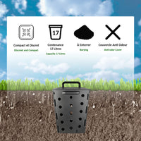 1 x RAW Customer Returns 17 L Garden Composter - Compost Bin for Organic Waste - Exterior Bucket with Lid - 100 Natural Fertilizer Manufacturing - 35 x 28 x 28 cm - Plastic - Gray - RRP €34.99