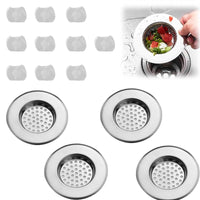 2 x Brand New Stainless Steel Sink Strainer, 4 Pieces Stainless Steel Drain Filter, Kitchen Sink Grate, Kitchen Sink Strainer, Kitchen Sink Grate, Sink Stopper, with 10 Filter Mesh Bags - RRP €38.4