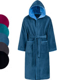 1 x RAW Customer Returns Morgenstern bathrobe children teenagers I hood I 100 cotton I velour I long I 11-12 years I 146-152 cm I blue - RRP €43.31