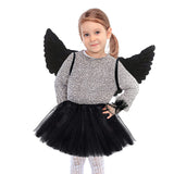 1 x RAW Customer Returns BARVERE Devil Costume Women Girls, 60CM Black Angel Costume Women Set with Skirt, Hand Embroidered Gloves and Wings, Black Angel Wings for Halloween Carnival - RRP €13.75