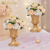 3 x Brand New Nuptio 10pcs Floral Metal Urn Planter Elegant Wedding Centerpieces Vase for Wedding Party Decoration, 16cm Tall Trumpet Vase Flower Holder for Anniversary Celebration - RRP €248.04