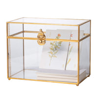 1 x RAW Customer Returns NCYP Glass Card Box Large Geometric Terrarium Gold Tone Handmade Brass Vintage Rectangular Shape with Base for Wedding Entry Wishing Well Keepsake Centerpiece Stable Glass Box Only  - RRP €43.7