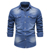 1 x RAW Customer Returns HOTIAN Men s Denim Shirt Long Sleeve Leisure Slim Fit Shirt Medium Blue L - RRP €31.99