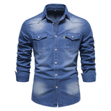 1 x RAW Customer Returns HOTIAN Men s Denim Shirt Long Sleeve Leisure Slim Fit Shirt Medium Blue L - RRP €31.99