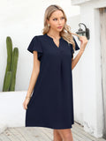 1 x RAW Customer Returns Missufe blouse dress short sleeve mini dress summer casual dresses women shirt dress V-neck dresses dark blue, medium  - RRP €30.24