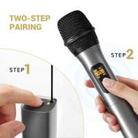 1 x RAW Customer Returns TONOR Wireless Microphone, UHF Dual Metal Dynamic Microphone System with Rechargeable Receiver, for Karaoke Singing, Home KTV, Wedding, DJ, Party, Speech, Church, 60m TW630 , Gray - RRP €72.77