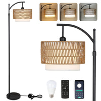 1 x RAW Customer Returns Rayofly Dimmable Floor Lamp Living Room, Rattan Floor Lamp with Remote Control, App Control, Boho Floor Lamp with Rattan Linen Lampshade, Vintage Floor Lamp for Bedroom - RRP €79.99