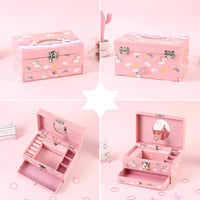 1 x RAW Customer Returns Behave music jewelry box with wind-up key mirror - jewelry storage and organizer for elegant treasures - jewelry box in pink with rainbow, cloud and unicorn motifs - RRP €24.16