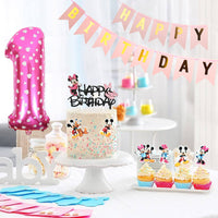 1 x Brand New Birthday decoration 1 year girl, pink balloons birthday decoration, 47PCS party decoration supplies, cake decoration, foil balloon, Happy Birthday banner, children s birthday decoration - RRP €14.11