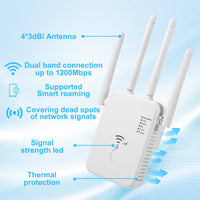 1 x RAW Customer Returns WLAN repeater WLAN amplifier 1200 Mbit s dual band 2.4 GHz 5 GHz WiFi booster with repeater router access point mode, 4 antennas, easy setup, WiFi range extender with LAN WAN port - RRP €35.28