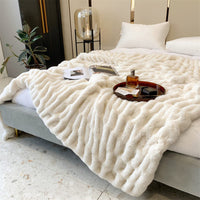 1 x RAW Customer Returns Fouriding Faux Fur Throw Blanket, Winter Soft Warm Bubble Faux Fur Fleece Blanket for Bed Sofa Blanket Casual Blanket Bedspread 150 200CM, Beige  - RRP €72.0