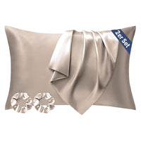 1 x RAW Customer Returns Seiwohl satin pillowcase 40 x 80, 2 pieces satin pillowcase 40x80 pillowcase pillow cover pillowcase for hair and skin, similar to silk, taupe, with 2 hair ties - RRP €11.09