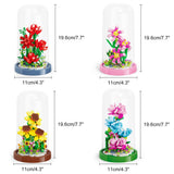 4 x Brand New LULUFUN Building Blocks Flower Set with Dust Dome, DIY Simulation of Building Blocks Artificial Flower Collection, Home Decor Lilies  - RRP €81.6