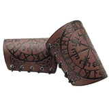 1 x RAW Customer Returns HiiFeuer Viking Vegvisir Embossed Leather Arm Armor 3 Colors LARP Gauntlet Leather Armor Bracer Brown  - RRP €20.06