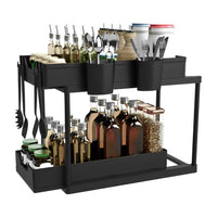 2 x Brand New OXYWYAN Kitchen Under Sink Storage - 2 Tier Sliding Shelf, Hooks and Hanging Cups, Easy to Assemble, Saves Space and Organizes Kitchen and Bathroom - RRP €41.96