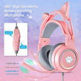 1 x RAW Customer Returns Cute Gaming Headset with Microphone for Laptop, PC, PS4, PS5, Xbox, Nintendo Switch, 3.5mm Wired USB Headset with Cat Ears and RGB Lights for Kids Boys Girls Adults Women - RRP €29.97