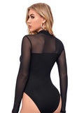 1 x RAW Customer Returns GORGLITTER Mesh Body Women s Transparent Mesh Bodysuit Long Sleeve Bodysuits Mesh Top Slim Bodies with Stand-Up Collar Black S - RRP €23.18