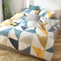 1 x RAW Customer Returns GETIYA bed linen 135x200 2-piece blue yellow triangle pattern bed linen boys girls geometric bed linen cotton two-piece duvet cover reversible bed linen with zip and pillowcase 80x80 - RRP €37.3