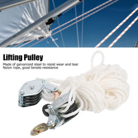 1 x RAW Customer Returns Pulley block with rope, 2000KG pulley cable winch with rope brake, 4-way adjustable rope ratchet with 20M nylon rope, for boat trailer caravan marine - RRP €55.29