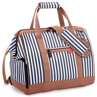 1 x RAW Customer Returns Lekesky Medium Travel Bag Weekender Women with Shoe Compartment, Large Opening Design, 45L Travel Bag Hand Luggage for Travel, Airline, Hospital, Beach Blue Striped  - RRP €44.36