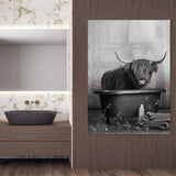 1 x Brand New UGZDEA Animal in the Bathtub Canvas Pictures, Black White Bear Elephant Cow Alpaca Bathroom Poster Home Decor-without Frame B, 20x30cm  - RRP €11.99