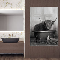 1 x Brand New UGZDEA Animal in the Bathtub Canvas Pictures, Black White Bear Elephant Cow Alpaca Bathroom Poster Home Decor-without Frame B, 50x70cm  - RRP €23.69