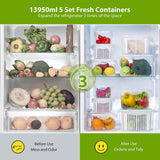 1 x RAW Customer Returns Luxear food storage containers fruit vegetables with lid sieve, storage containers set of 5 5.8L 3.8L 2.3L 1.3L 0.7L BPA free, food storage boxes tightly separable, refrigerator organizer set white - RRP €34.21