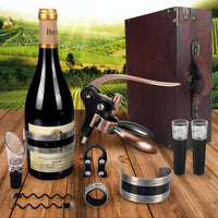 1 x RAW Customer Returns YOBANSA Antique Wooden Box Wine Accessories Gift Set, Rabbit Wine Opener, Wine Corkscrew Wine Stopper and Wine Pourer Set 0b  - RRP €37.16