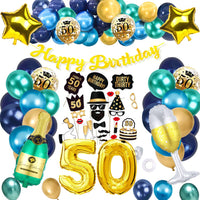 5 x Brand New TCJJ 50th Birthday Men Balloons, Decoration 50th Birthday Man, Golden Blue Balloon 50th Birthday Man, With Birthday Banner, Photo Props, Foil Balloon - RRP €70.5