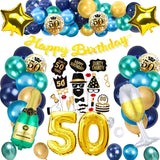 1 x RAW Customer Returns TCJJ 50th Birthday Men Balloons, Decoration 50th Birthday Man, Golden Blue Balloon 50th Birthday Man, With Birthday Banner, Photo Props, Foil Balloon - RRP €14.1