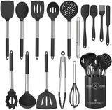 1 x RAW Customer Returns 16 Piece Silicone Kitchen Cookware Set, Heat Resistant Utensils Set with Premium Stainless Steel Handles for Cooking and Baking, Non-Stick Spatula Kitchen Utensil Cookware Set  - RRP €30.23