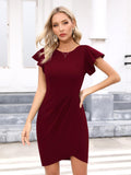 1 x RAW Customer Returns Missufe Party Dress Tight Elegant Figure-hugging Cocktail Dress Women s Mini Dress Bodycon Wedding Ruffle Dress Wine Red, S  - RRP €41.99