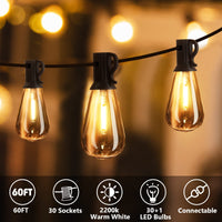 1 x RAW Customer Returns SUWIN 18 meter LED fairy lights outdoor, ST38 fairy lights bulbs warm white, garden garland lights outside with outdoor waterproof 30 1 LED bulbs outdoor for party Christmas - RRP €37.96