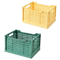 1 x RAW Customer Returns Spesh Pack of 2 Large Folding Baskets 38.5 x 28.5 x 23 cm Foldable Storage Basket Plastic Storage Box Large Storage Boxes Stable Folding Boxes Dark Green Yellow  - RRP €37.3