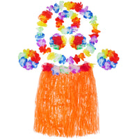 2 x Brand New baotongle 6 Pieces Hawaii Grass Skirts Costume Set Hula Skirt with Necklace Bracelets Headband Flower for Beach Party Decoration Party Atmosphere Orange  - RRP €20.14