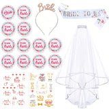 34 x Brand New Bachelorette Party Women, 17Pcs Bachelorette Party Decoration Accessories Women with Buttons, 11 Team Bride Buttons, 1 Bride Button, Bride to Be Sash, Tiara, Veil, 2 Tattoos for Hen Party - RRP €326.06