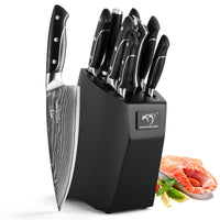 1 x RAW Customer Returns 9er Damascus knife kitchen knife knife block set with beech wood knife block, professional chef s knife kitchen knife set VG10 knife block with knife sharp - RRP €179.99