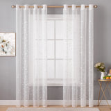 1 x RAW Customer Returns MIULEE Voile Curtain Window with Eyelets Curtain Panel Sheer Shades Sail for Living Room and Bedroom 2 Piece Set 140X260cm Leaves White - RRP €34.88