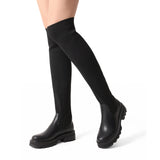 1 x RAW Customer Returns DREAM PAIRS Woman Over-The-Knee Boots Thigh High Boots Knitted Shaft Durable TPR BLACK Size 41 EUR  - RRP €55.99