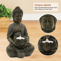 1 x RAW Customer Returns Yeomoo Meditating Buddha Tealight Holder Candle Holder Statue Zen Buddha Figure Decoration with Lotus - Indoor Outdoor Decoration for Home, Garden, Yard, Art Decoration - with a LED Tealight, Resin 1P - RRP €26.98