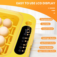 1 x RAW Customer Returns Automatic 24 Egg Incubator with Digital Display, LED Lighting, Automatic Egg Turning, External Water Addition, Efficient and Intelligent Temperature and Humidity Control Yellow - RRP €99.82