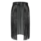 1 x RAW Customer Returns WERFORU Women s Fringe Skirt Belt Fashion Faux Leather Tassel Skirt Women Punk Rock Waist Belt Black - RRP €19.15