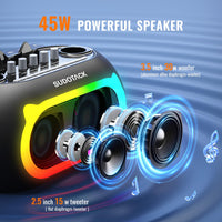 1 x RAW Customer Returns SUDOTACK Karaoke Machine with 2 Wireless Microphones, Bluetooth Speaker Box with Bass Treble Adjustment, for Party, Outdoor, Wedding, Church, Picnic, Gift, Adults Children, Black - RRP €109.99