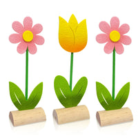 1 x RAW Customer Returns Bseical 3 Pieces Easter Table Decoration, Easter Decorations, Wooden Easter Ornaments of Tulips and Flowers, Easter Decorations Spring Gift, for Home Office Easter Party - RRP €20.4