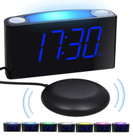 1 x RAW Customer Returns Vibration Alarm Clock, Digital Deaf Alarm Clock with 7-Color Night Light, Large LED Display, 0-100 Brightness Control, 2 USB Charging Ports, 12 24 H, Loudest Alarm Clock for Heavy Sleepers, Bedroom - RRP €29.99