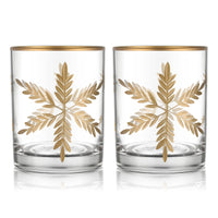 1 x Brand New Joeyan 300ml Hand Blown Whiskey Glasses with Snowflake Engraving and Gold Rim, Antique Design Tumbler for Rum, Whiskey and Spirits, Carved Drinkware for Weddings, Anniversaries, Christmas, Set of 2 - RRP €20.4