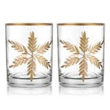 1 x Brand New Joeyan 300ml Hand Blown Whiskey Glasses with Snowflake Engraving and Gold Rim, Antique Design Tumbler for Rum, Whiskey and Spirits, Carved Drinkware for Weddings, Anniversaries, Christmas, Set of 2 - RRP €20.4