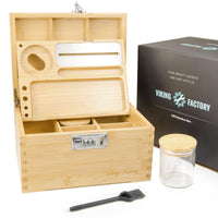 1 x RAW Customer Returns Viking Factory Large Bamboo Box with Combination Lock, Decorative Home Box with Lock, Tray Glass Container Accessory Tool 24 18 14CM ORIGINIAL  - RRP €68.84